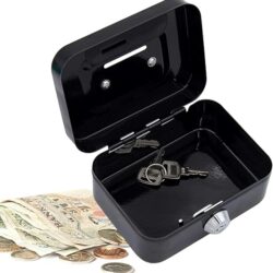 Caja de dinero con llave, caja de metal pequeña con llave