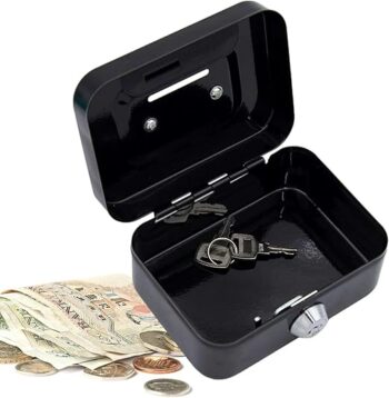 Caja de dinero con llave, caja de metal pequeña con llave